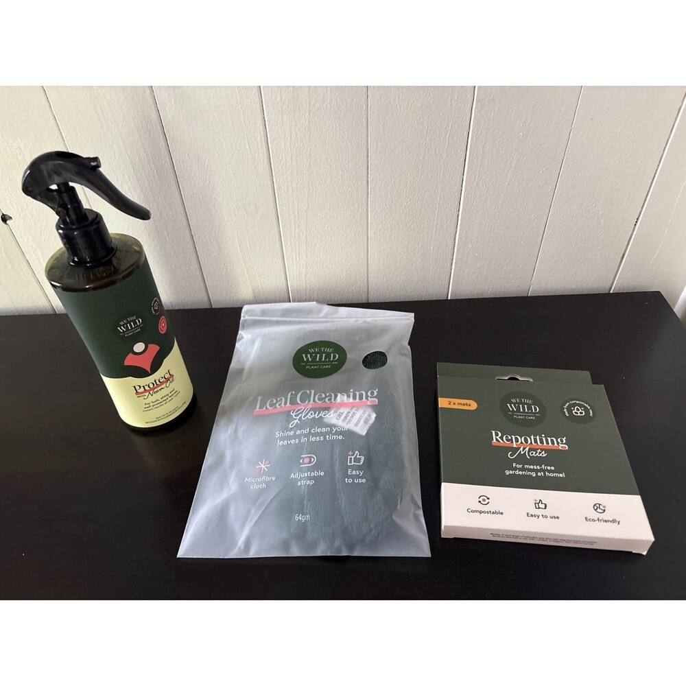 We The Wild Plant Care Duo Neem Spray Leaf Glove + 2 Repotting Mats New
